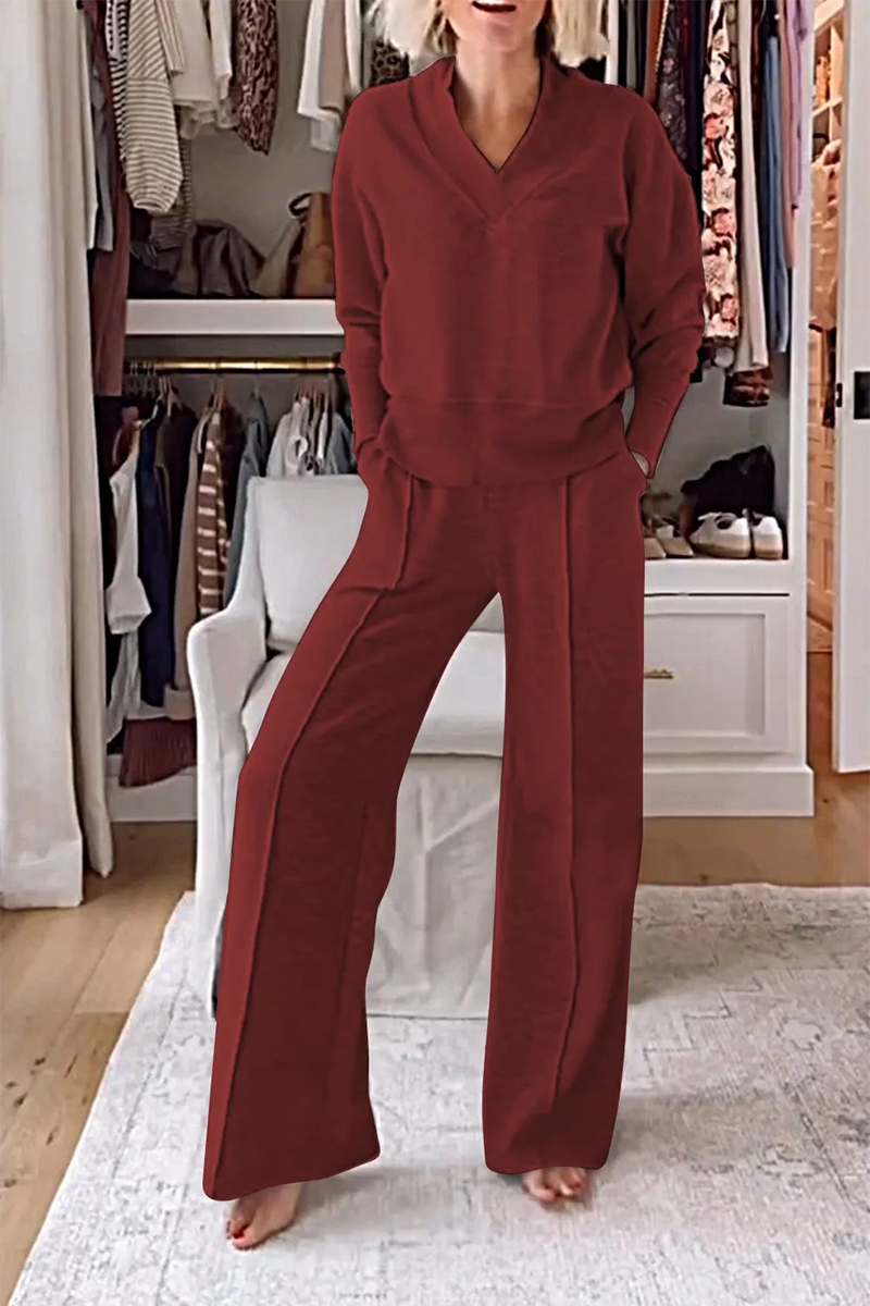 Kristel | Casual two-piece suit with pocket patchwork and V-neck and long sleeves