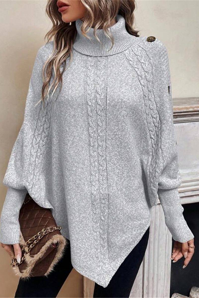 Kyra | Casual turtleneck sweaters with buttons and woven pattern