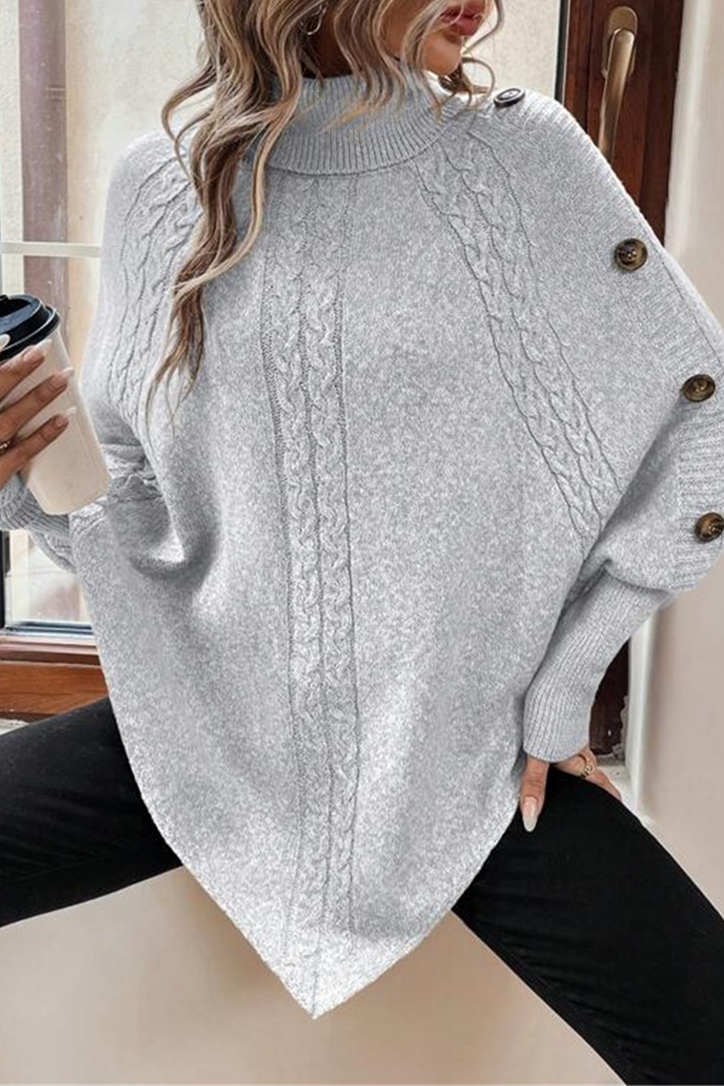 Kyra | Casual turtleneck sweaters with buttons and woven pattern