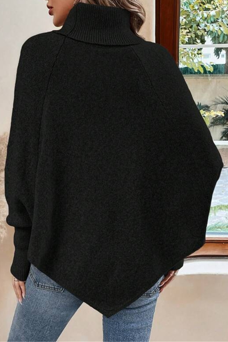Kyra | Casual turtleneck sweaters with buttons and woven pattern