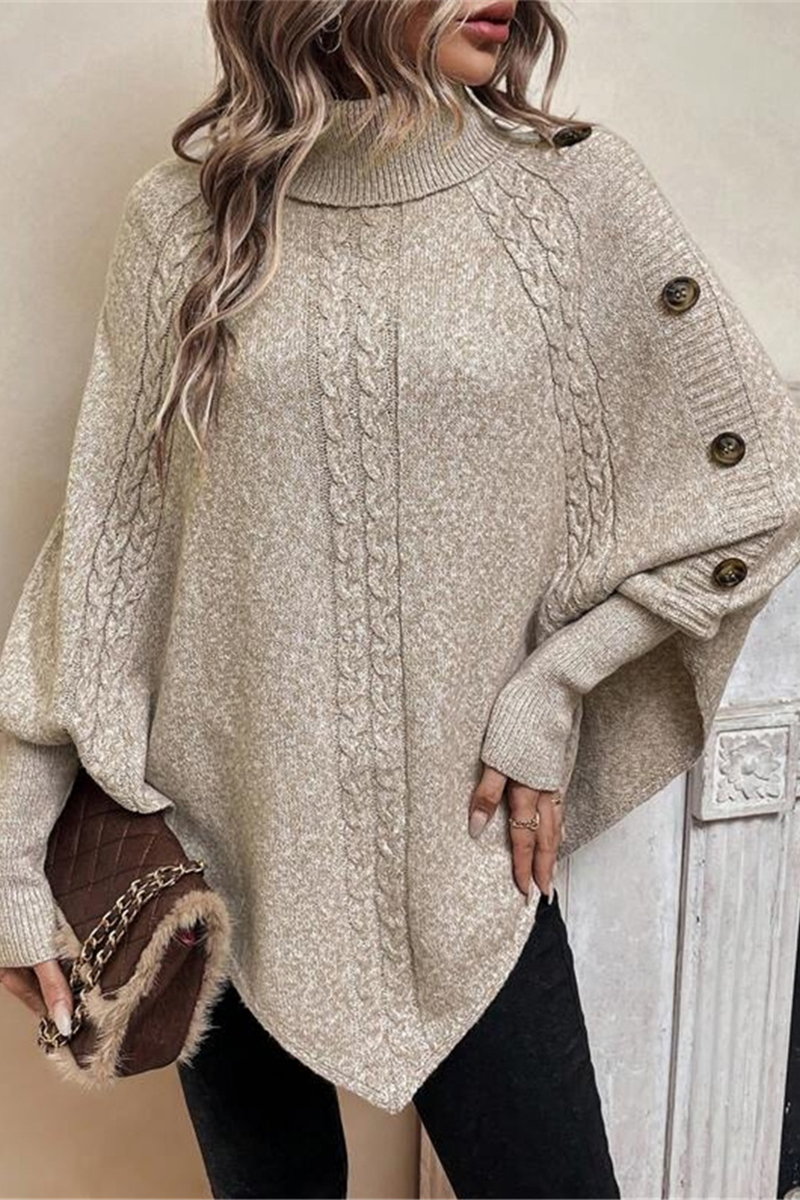 Kyra | Casual turtleneck sweaters with buttons and woven pattern