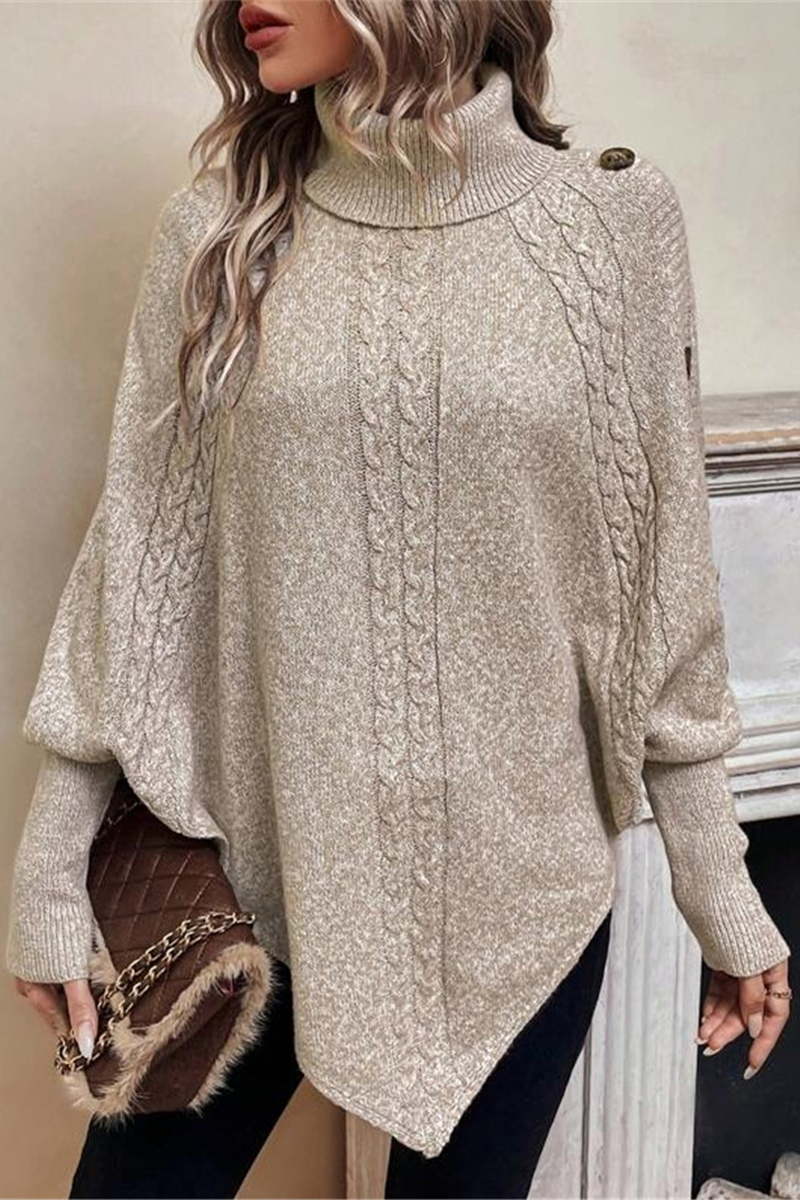 Kyra | Casual turtleneck sweaters with buttons and woven pattern