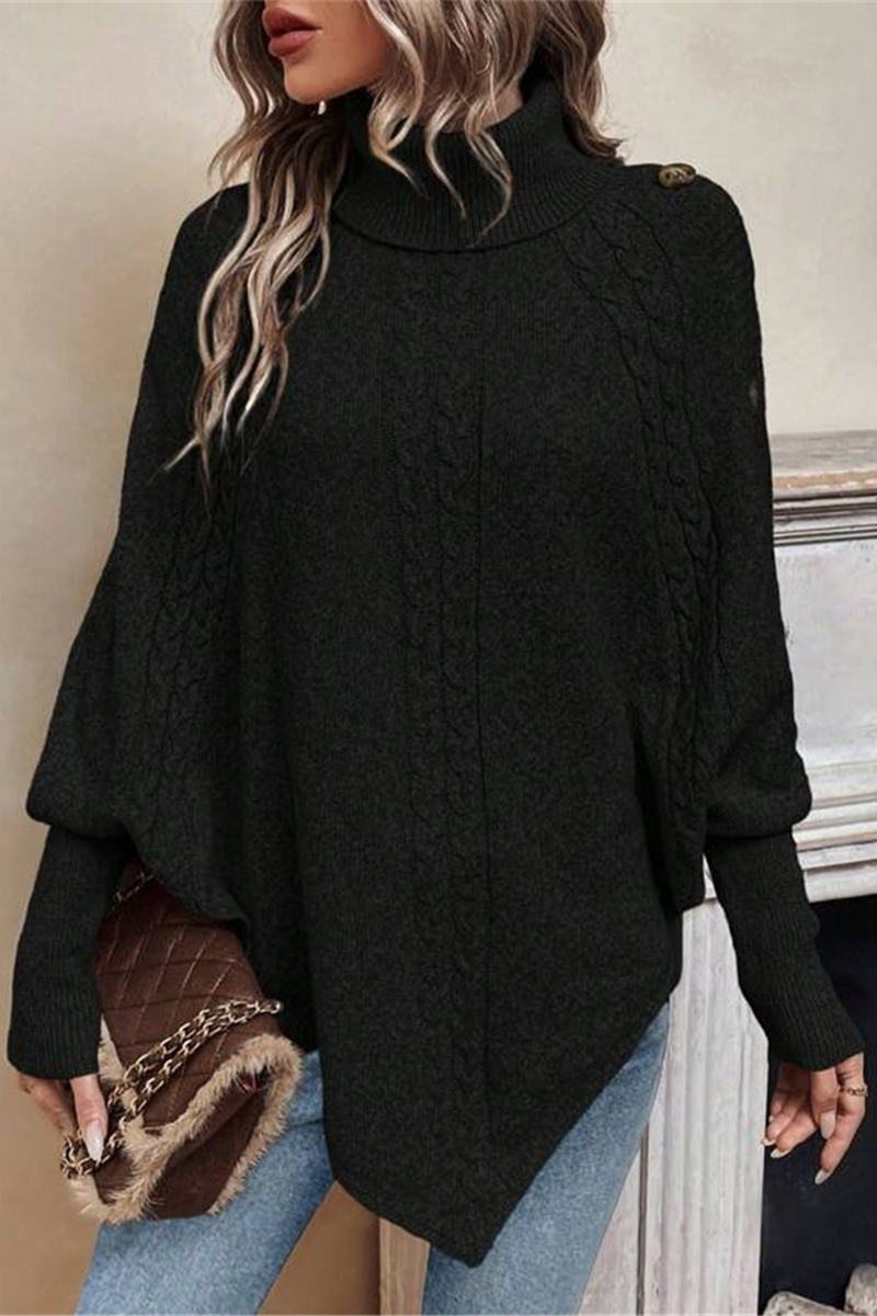 Kyra | Casual turtleneck sweaters with buttons and woven pattern