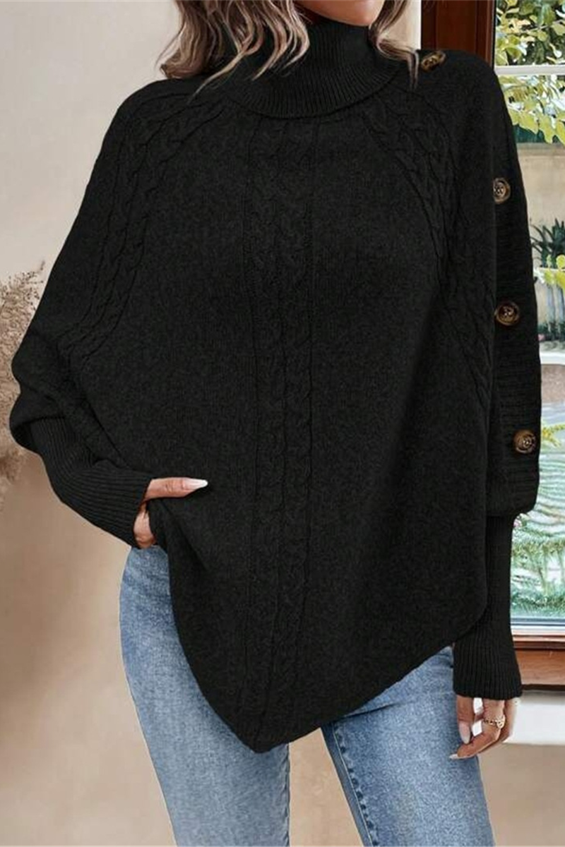 Kyra | Casual turtleneck sweaters with buttons and woven pattern