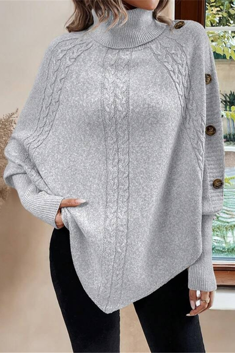 Kyra | Casual turtleneck sweaters with buttons and woven pattern
