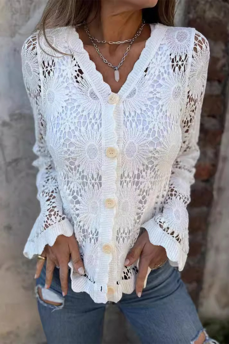 Zelinda® | Hollow Out V Neck Blouse
