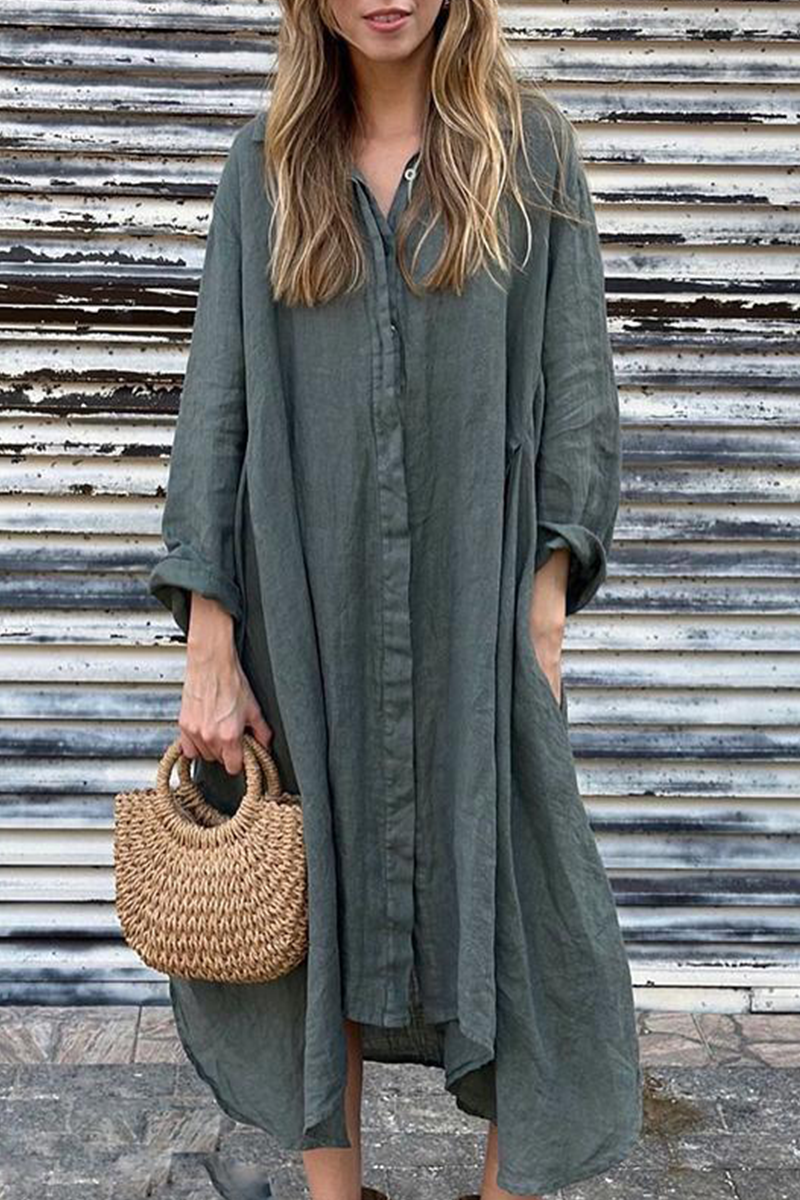 Leire | Casual shirt dresses with pocket turn-down collars