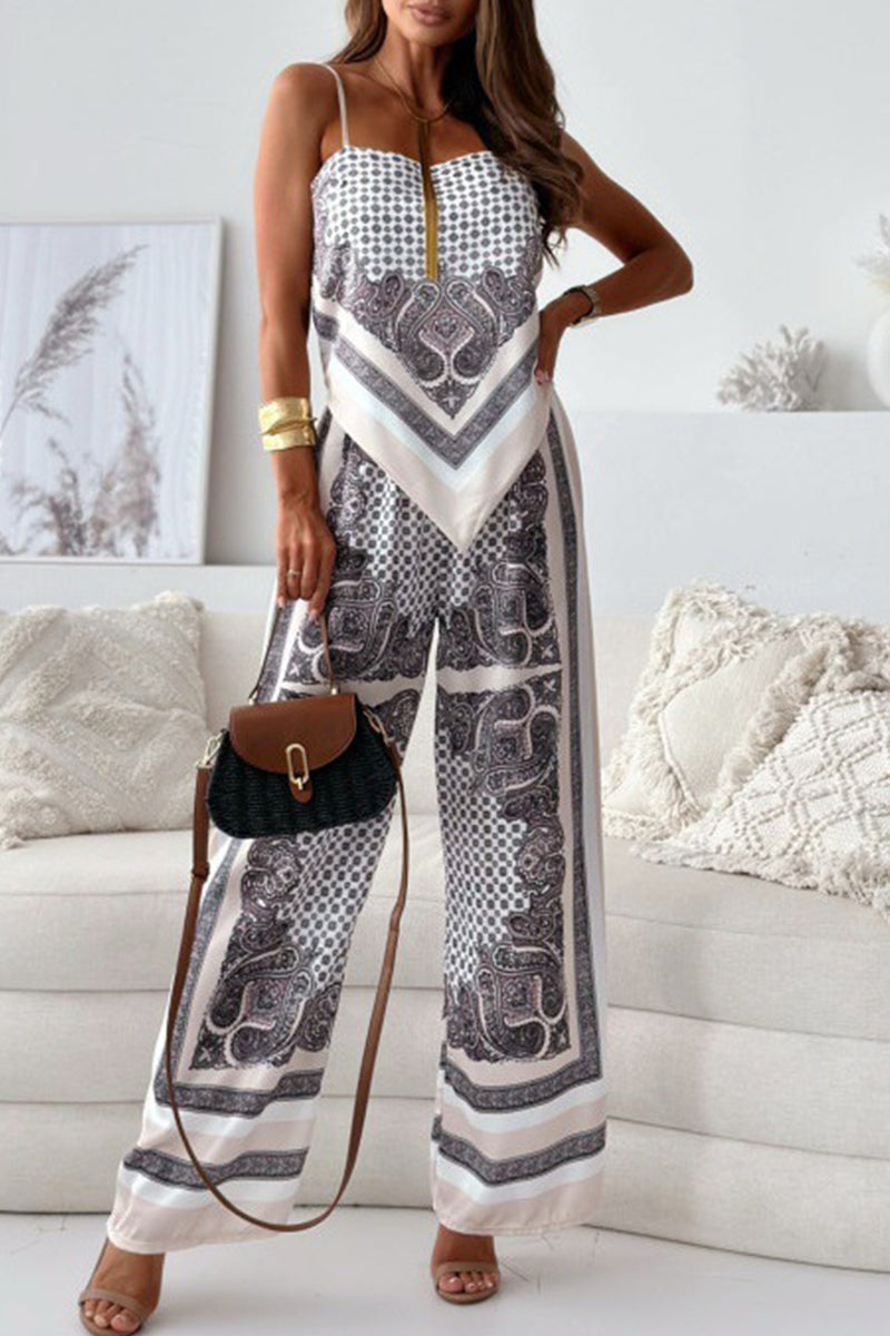 Feliciana® | Casual Sleeveless Top And Backless Geometric Print Pants Set