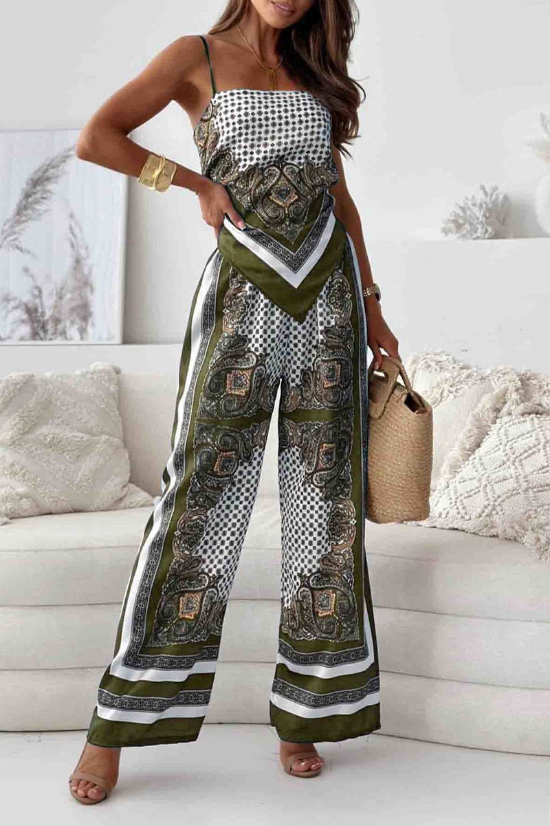 Feliciana® | Casual Sleeveless Top And Backless Geometric Print Pants Set