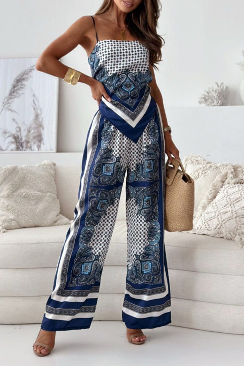 Feliciana® | Casual Sleeveless Top And Backless Geometric Print Pants Set