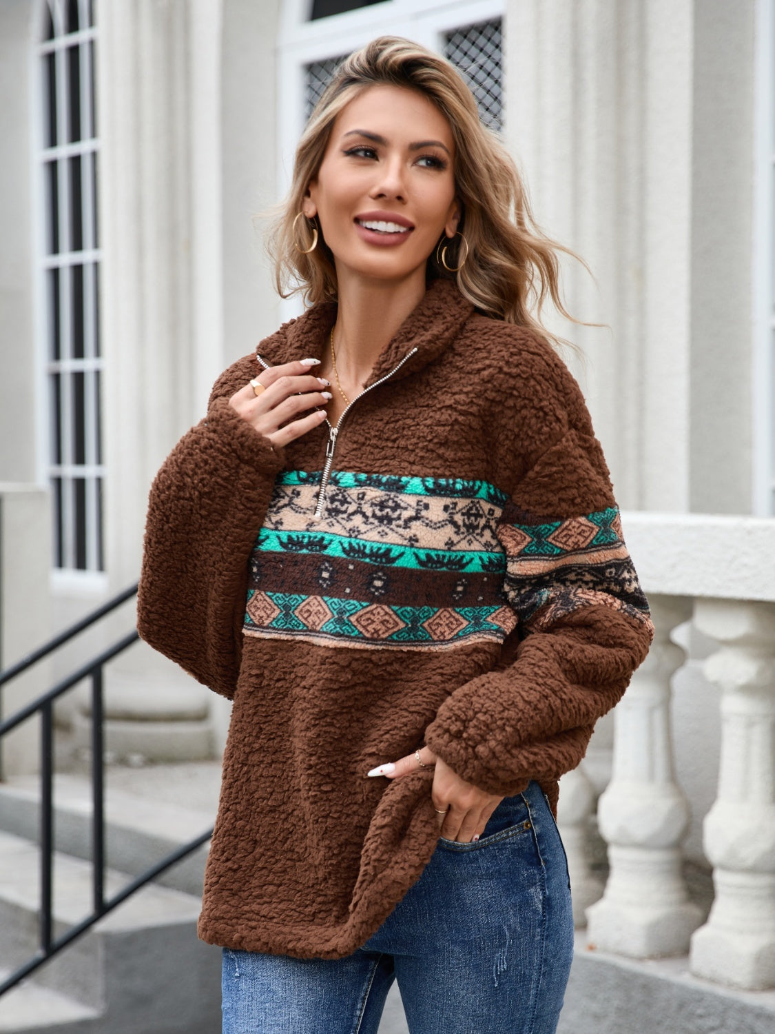 Judith | Long sleeve fuzzy half zip top