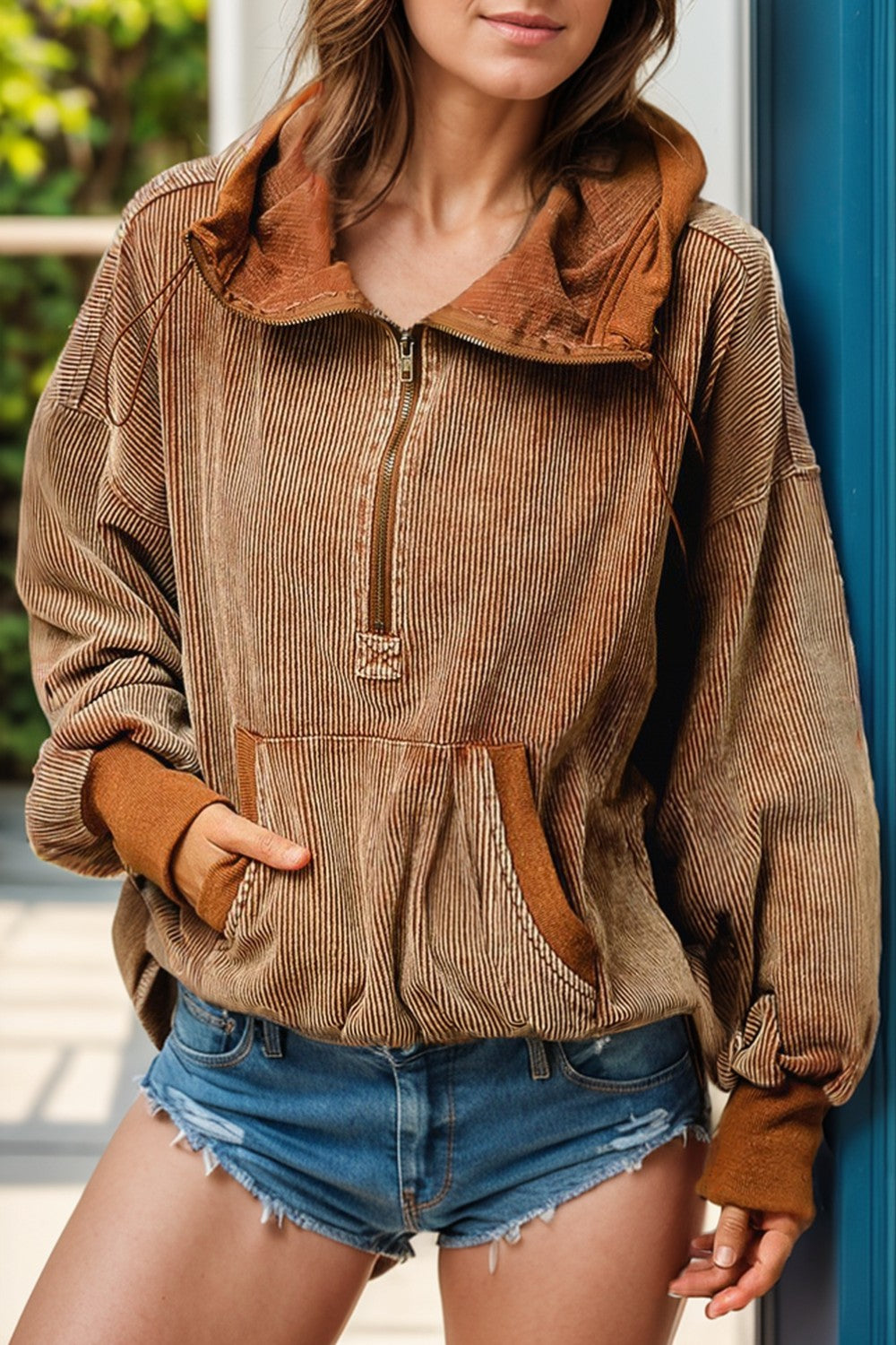 Juana | Long sleeve hoodie with drawstring and half zip