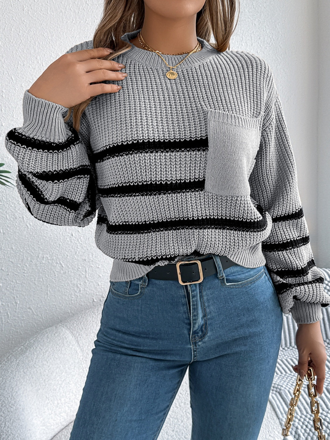 Sandra | Striped long-sleeved sweater with a crew neck