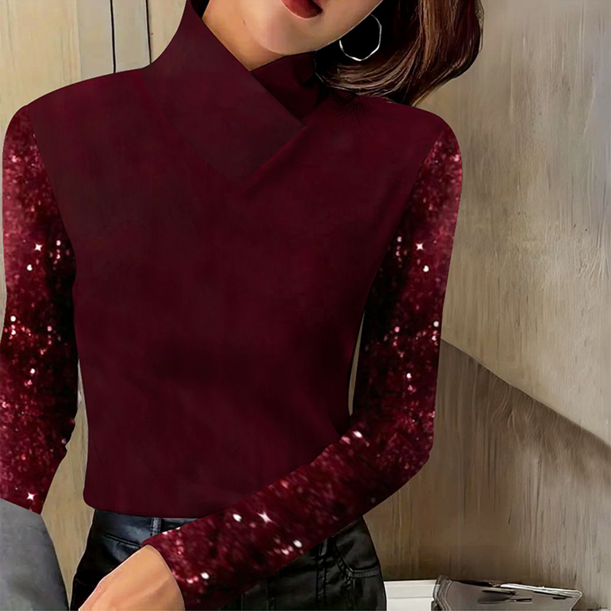 Anita® | Top with long sleeves in monochrome rouge foncé