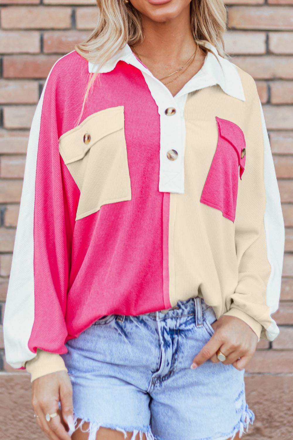 Susana | Long sleeve sweatshirt with color block collar and collar