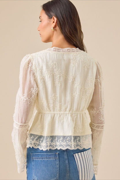 Lace Casual Hollow Out Long Sleeve Blouse