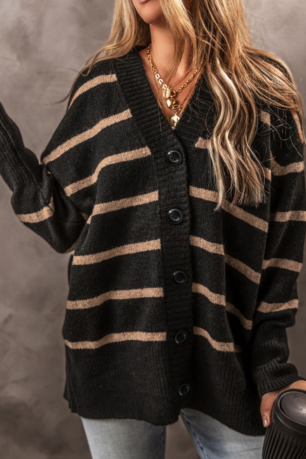 Renata | Striped, long-sleeved cardigan with button placket
