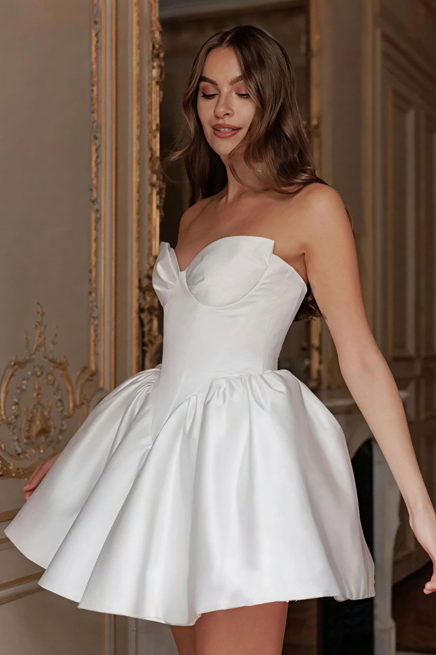 Satin Bandeau Bow Tie Back Reception Dress
