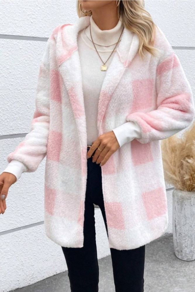 Loose Plaid Color Block Knit Cardigan Chic Coat