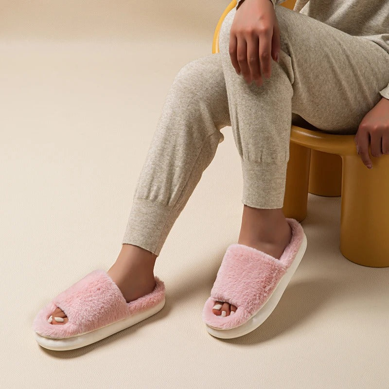 Gisela® | Fluffy peep toe slippers for women