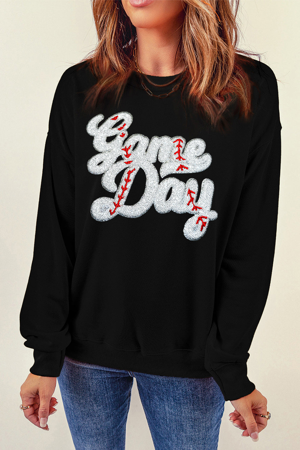 Irene | Long sleeve crew neck sweatshirt with letter graphic