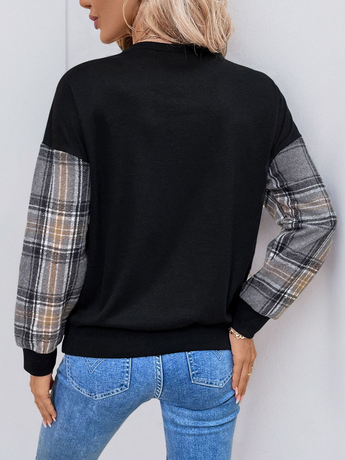 Catarina | Perfee checked long sleeve crew neck sweatshirt