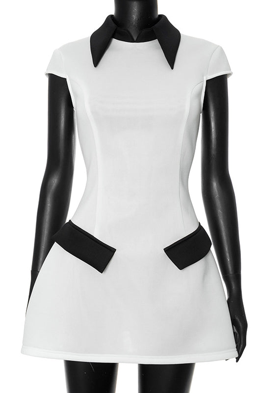 Geraldine® | Polyester Cap Sleeve Mini Dress With Contrasting Colour