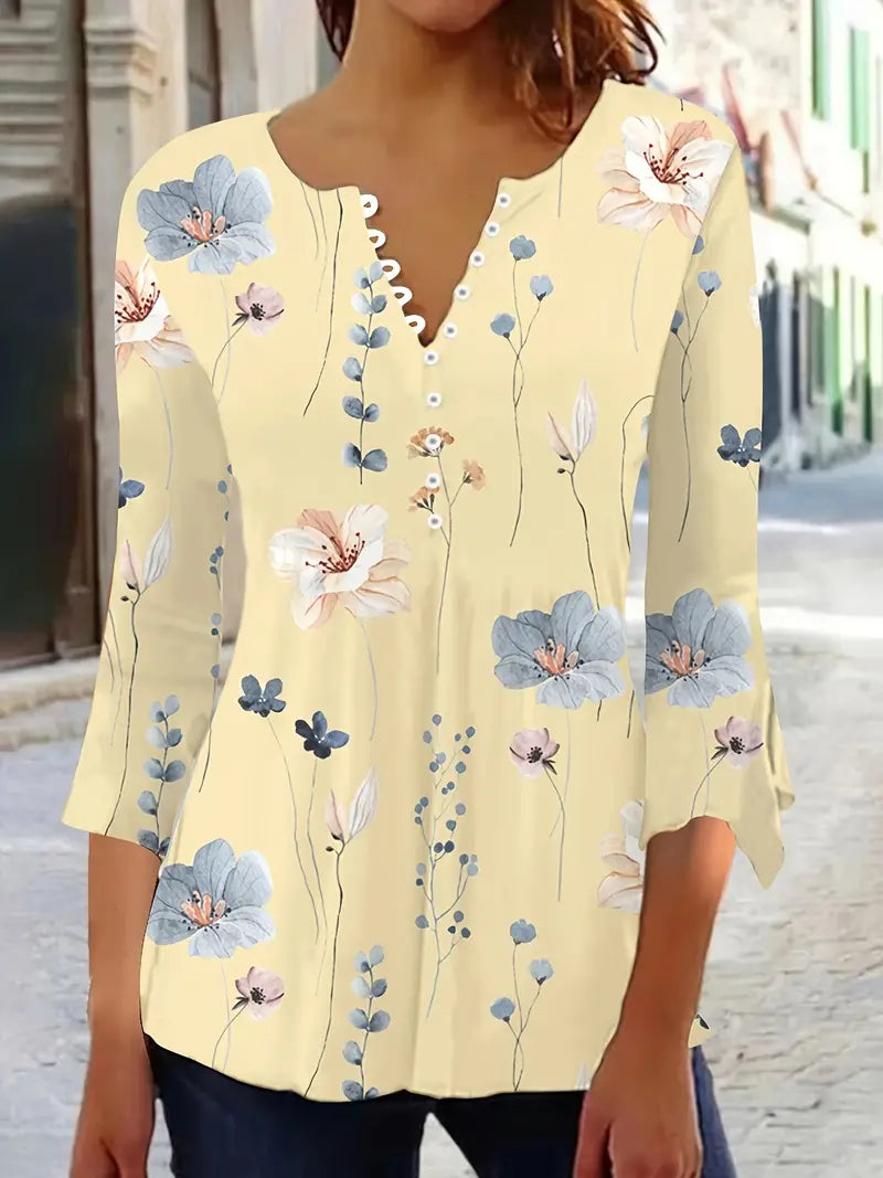 Morgan® | Floral Print Top With Buttons And Flared Sleeves