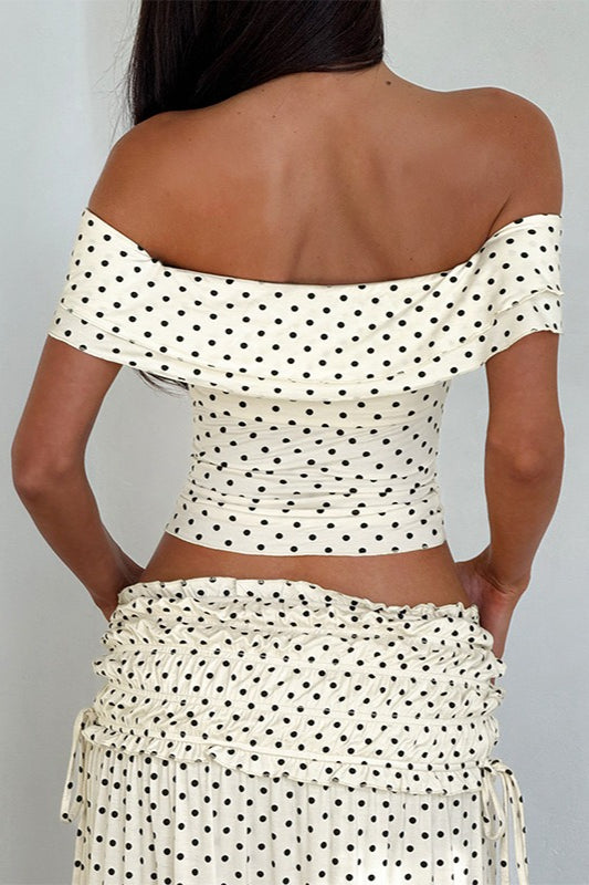 Polka Dot Strapless Side Bow Maxi Skirt Set