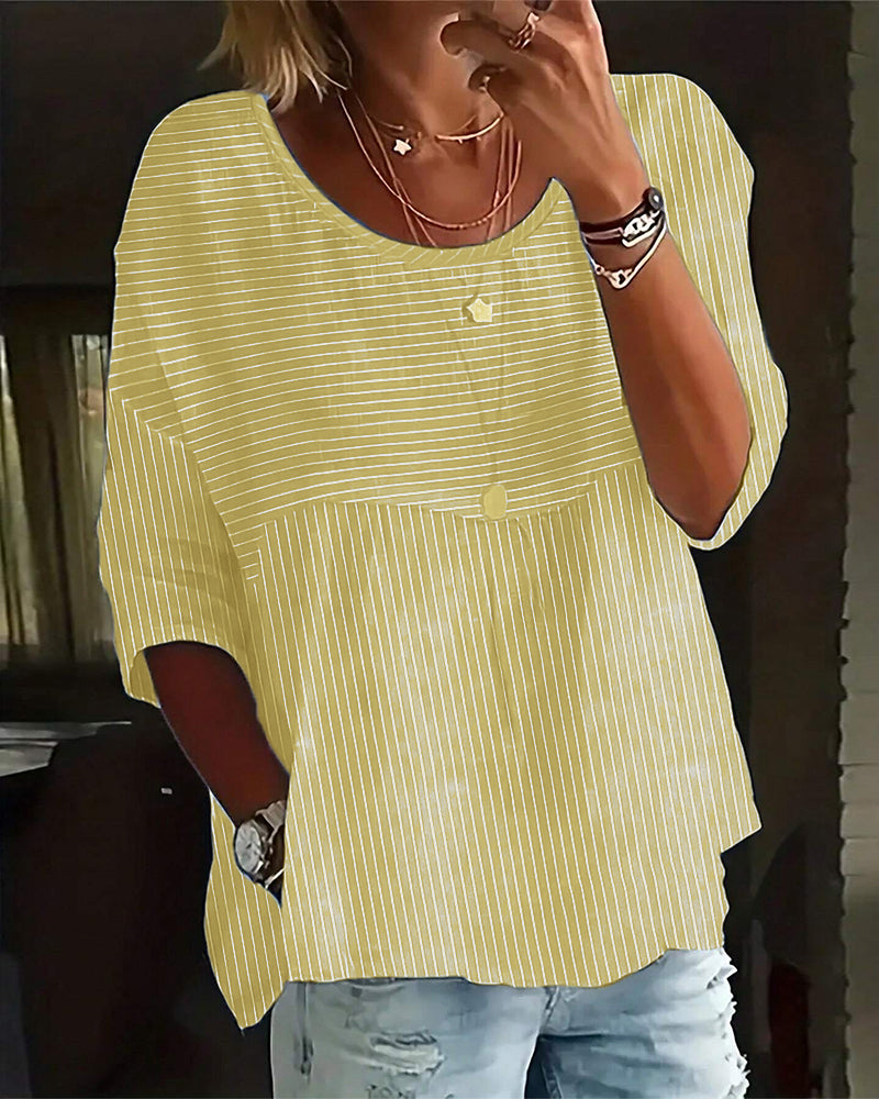 Soraya® | Striped Round-Neck Blouse With Half-Length Sleeves