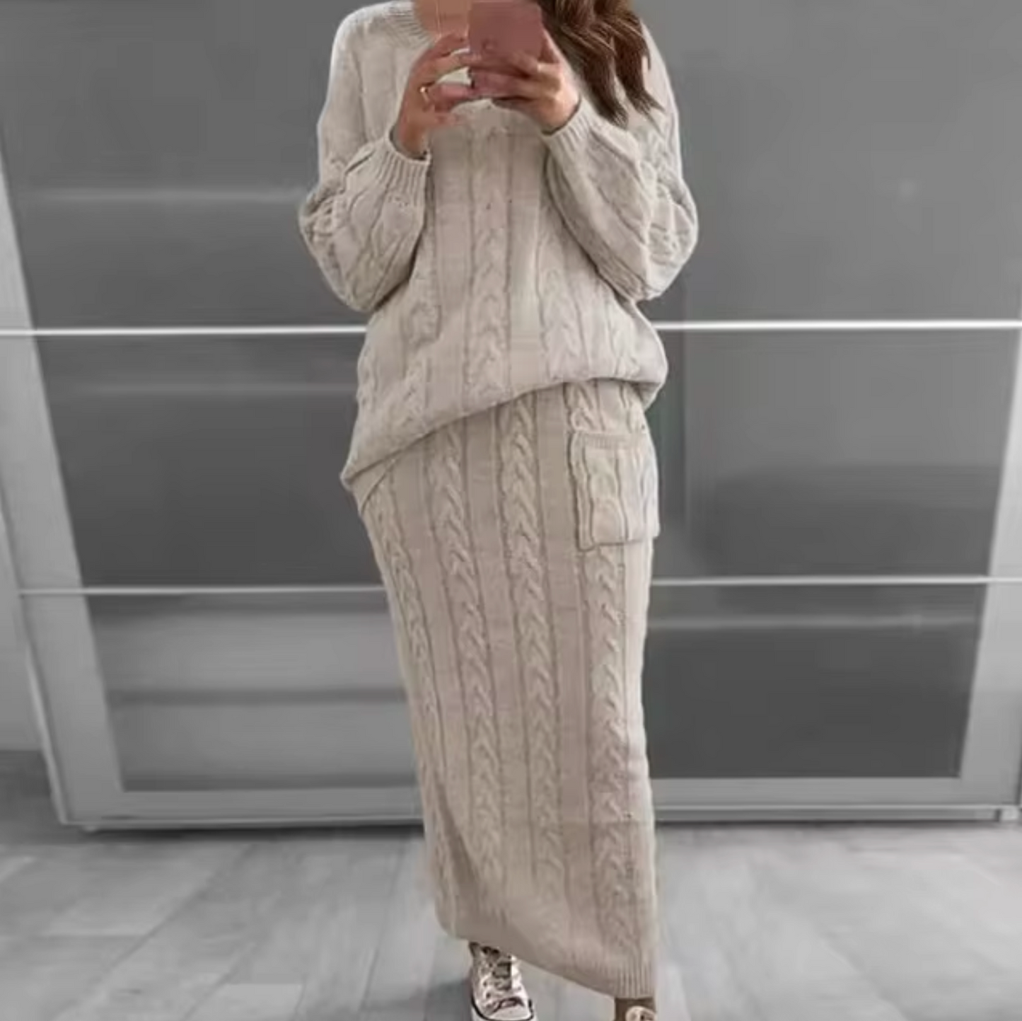 Ramona | Elegant set of knitted sweater and skirt