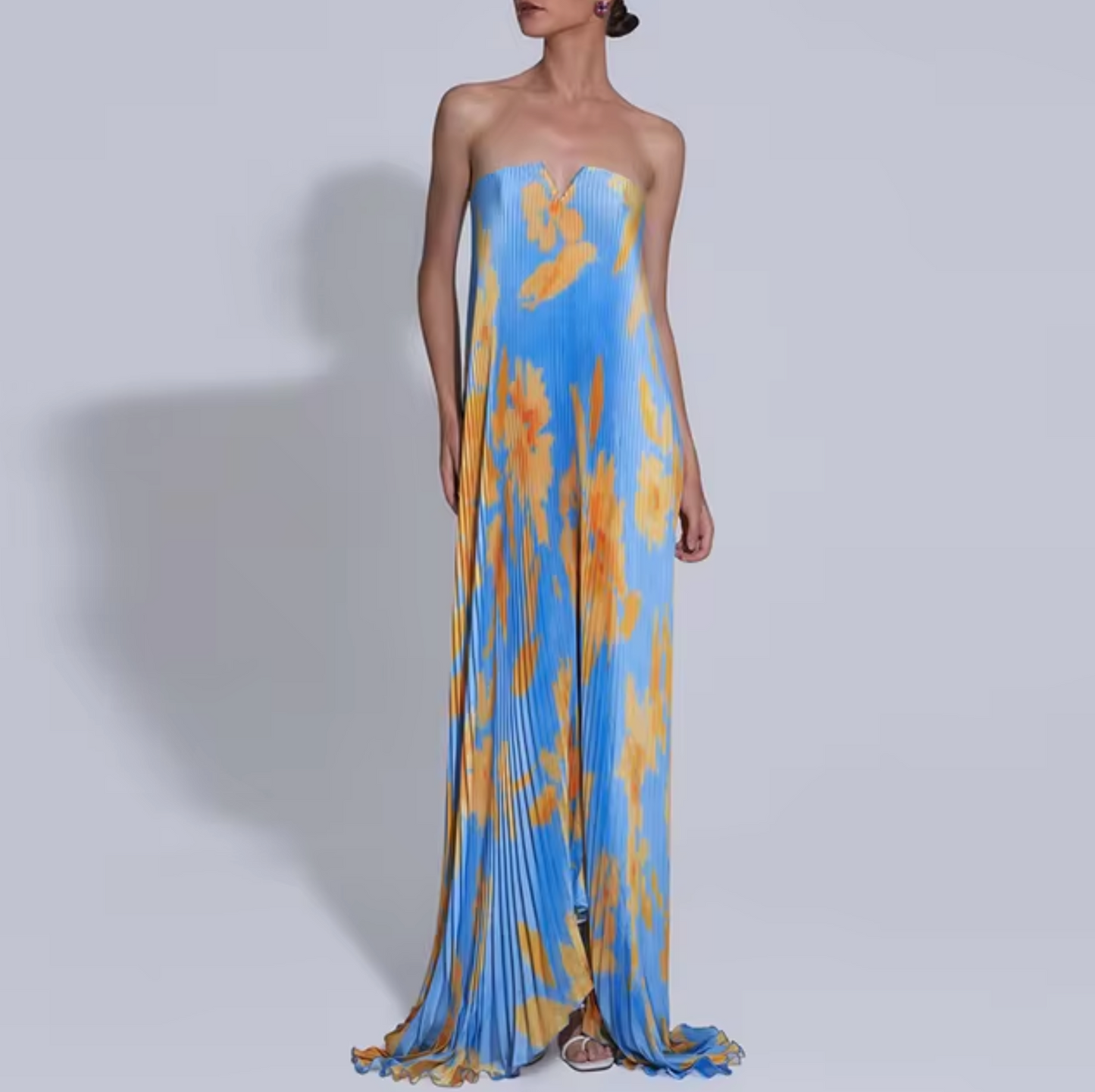 Silvana® | Floral Strapless Pleated Long Dress