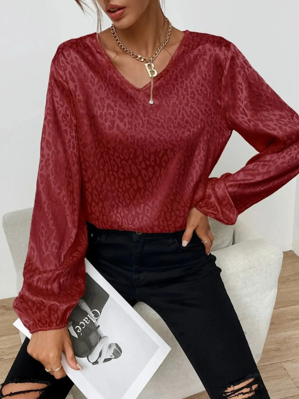 Stella® | Loose Long Sleeve V Neck Leopard Print Blouse