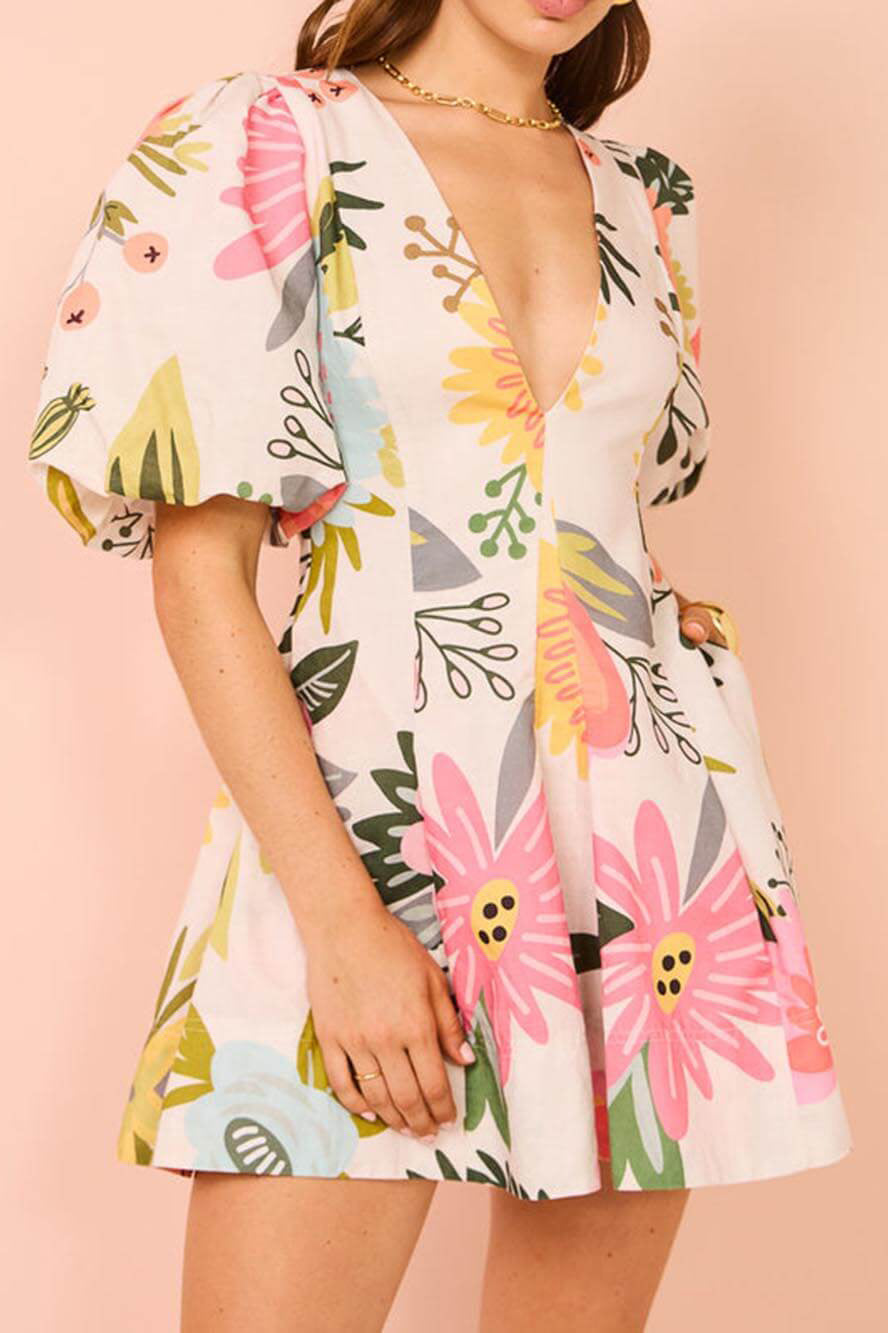 Raquel® | Floral Print Mini Dress With Puff Sleeves And Pockets