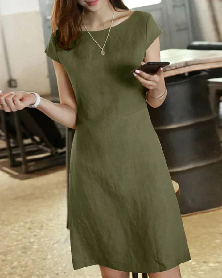 Natividad® | Plain Cotton And Linen Dress