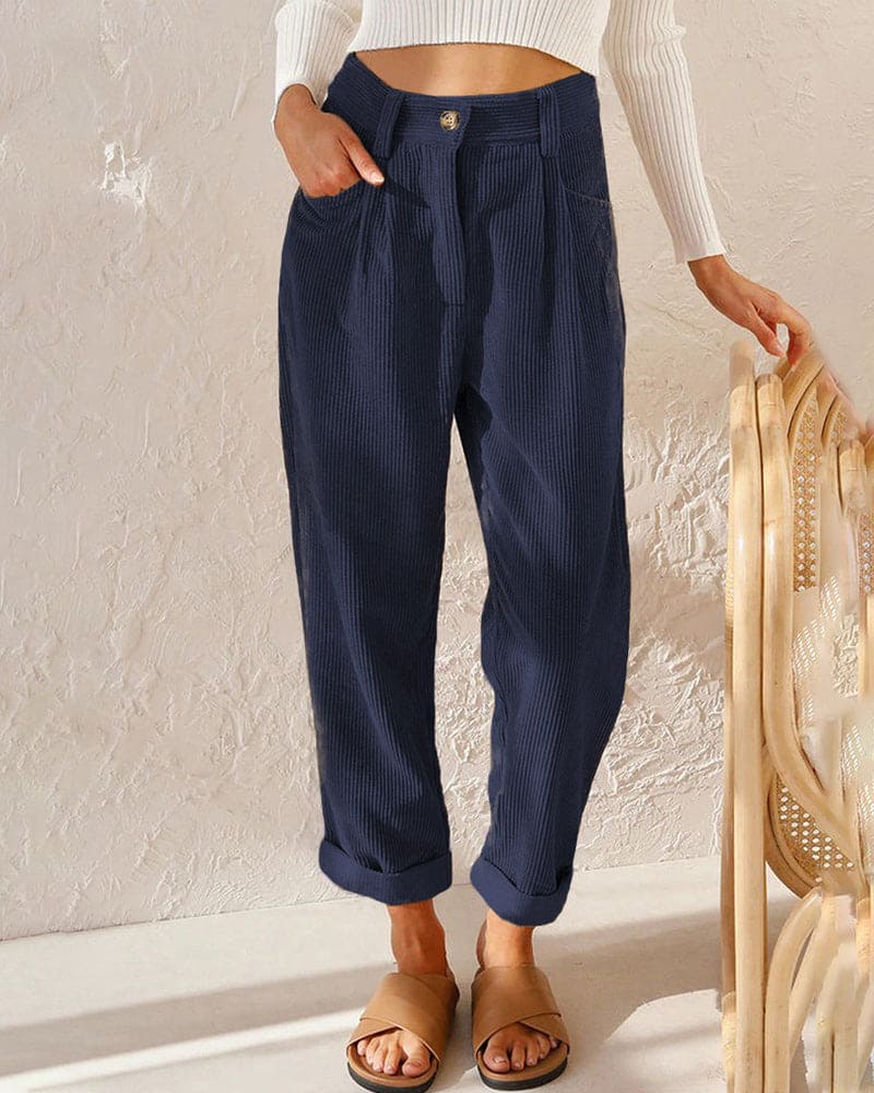 Fabiana® | High-Waisted Cotton Corduroy Pants