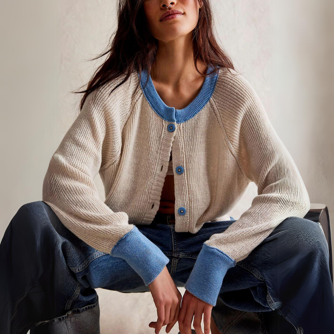 Katia | Cozy cardigan with contrasting stripes and button placket