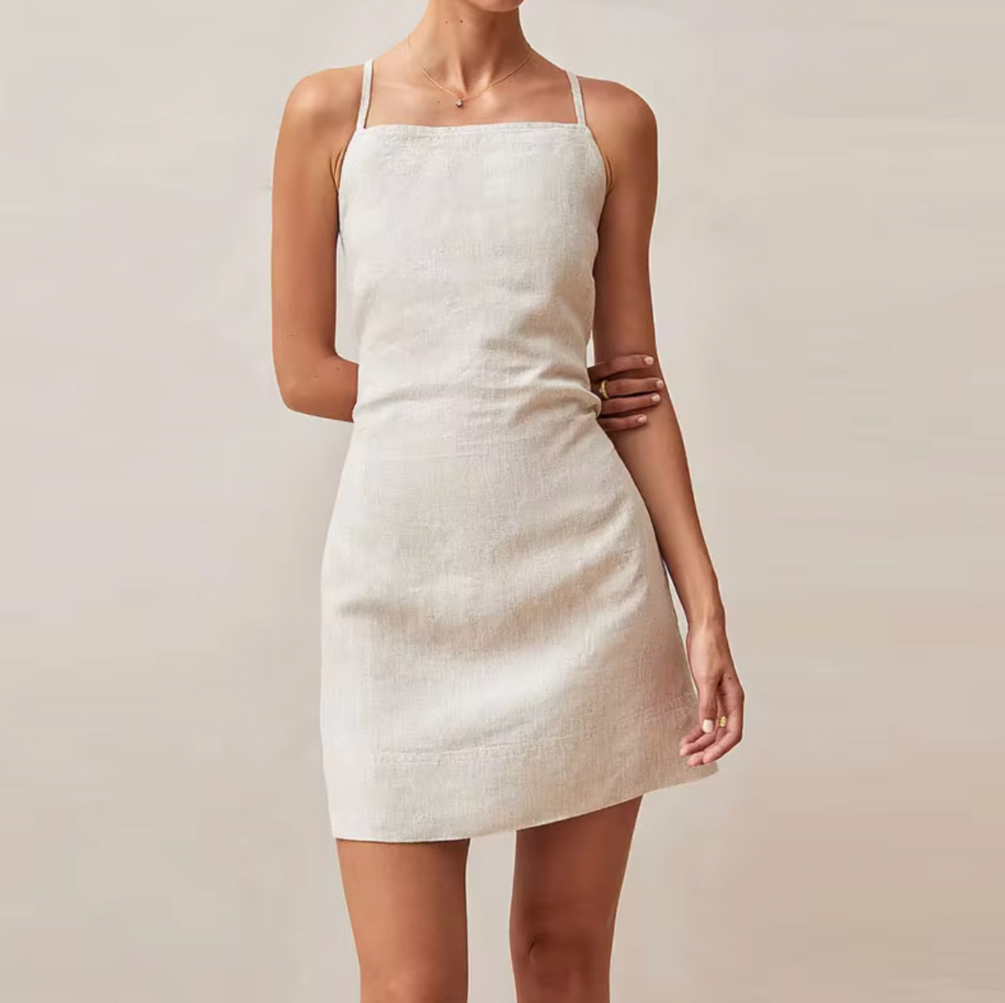 Querida® | Short Linen And Cotton Dress With Cross Back