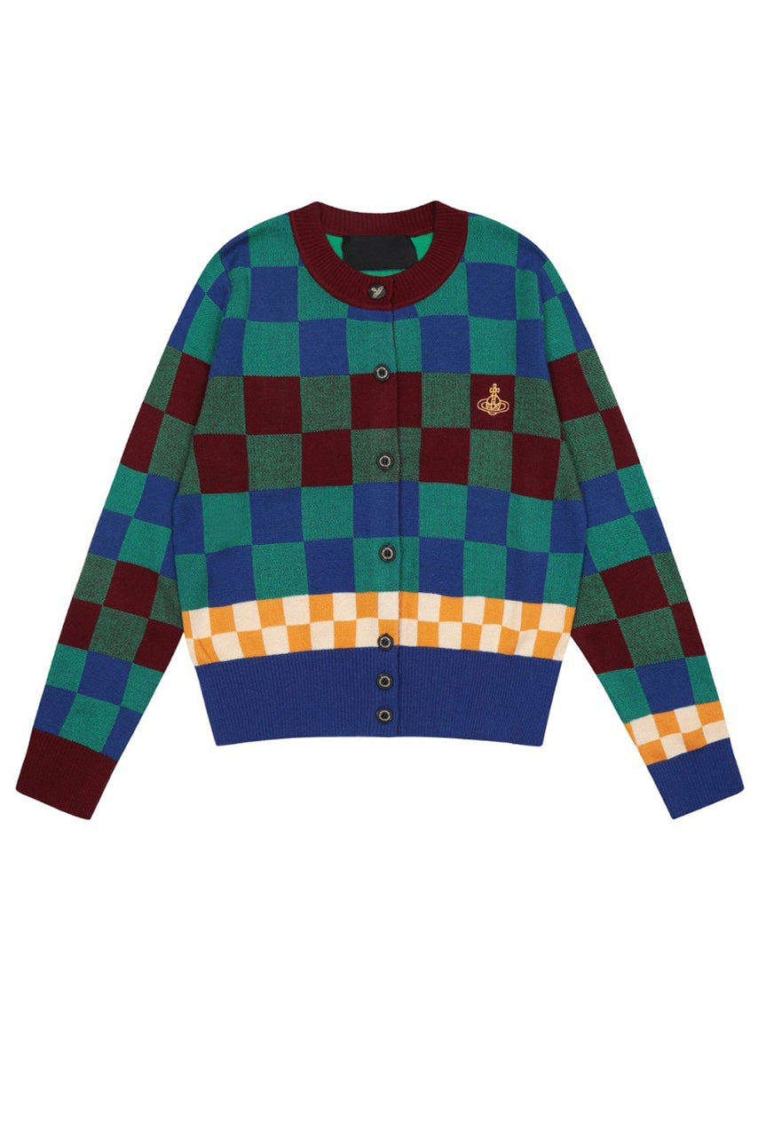 Anita | Contrast checked knit cardigan