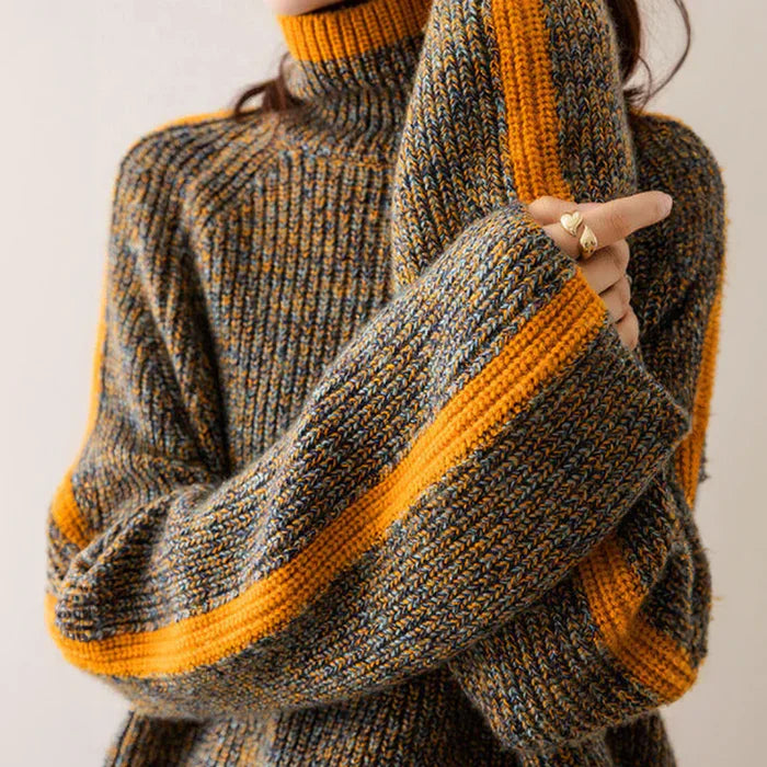 Zahira | Cozy knit turtleneck sweater with bold stripes