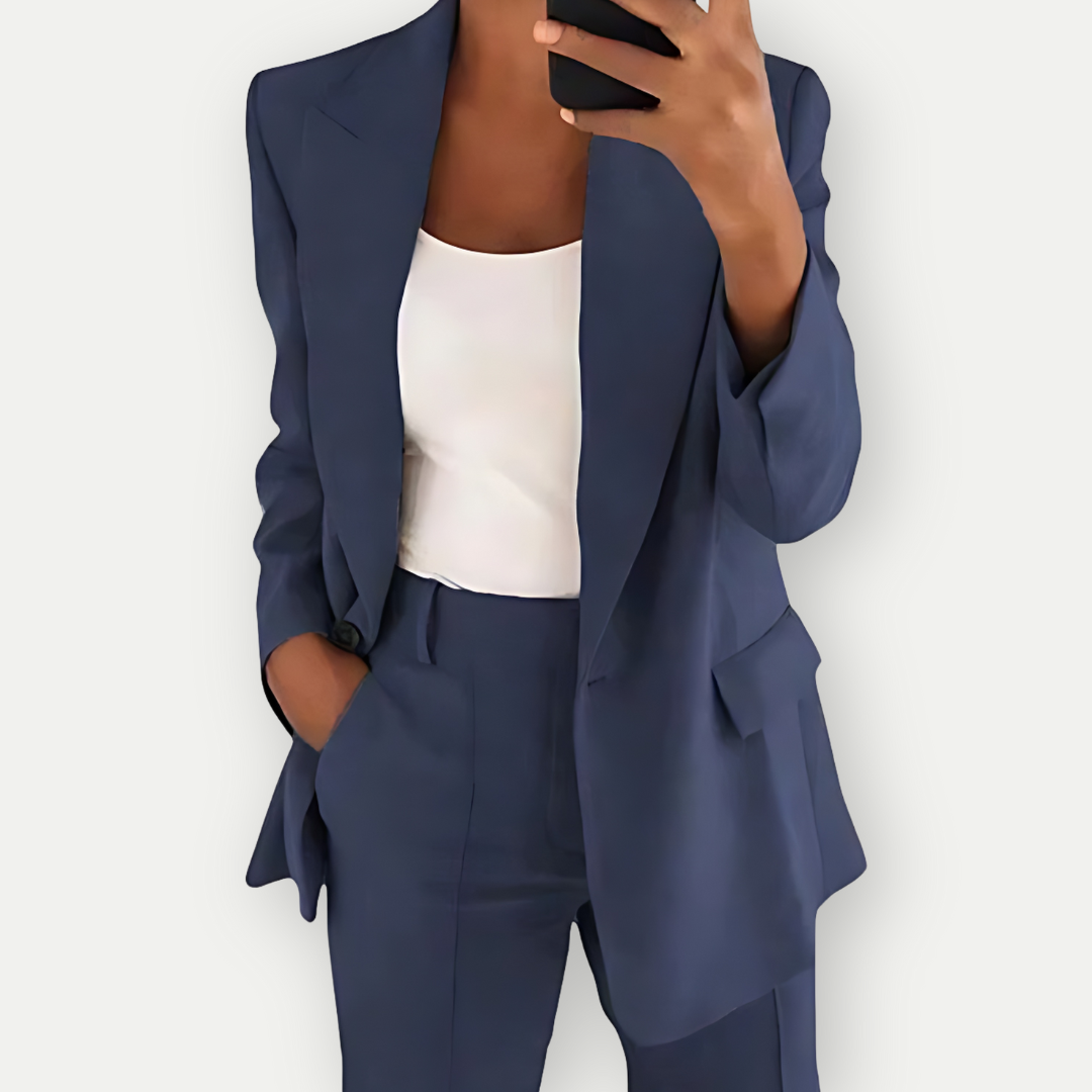 Erika® | Solid color blazer and pants set for women