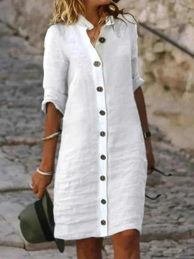 Michelle® | Women'S Casual Summer Blue Linen Dress
