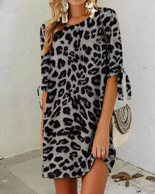 Sofía® | Leopard Print Round Neck Women'S Dress