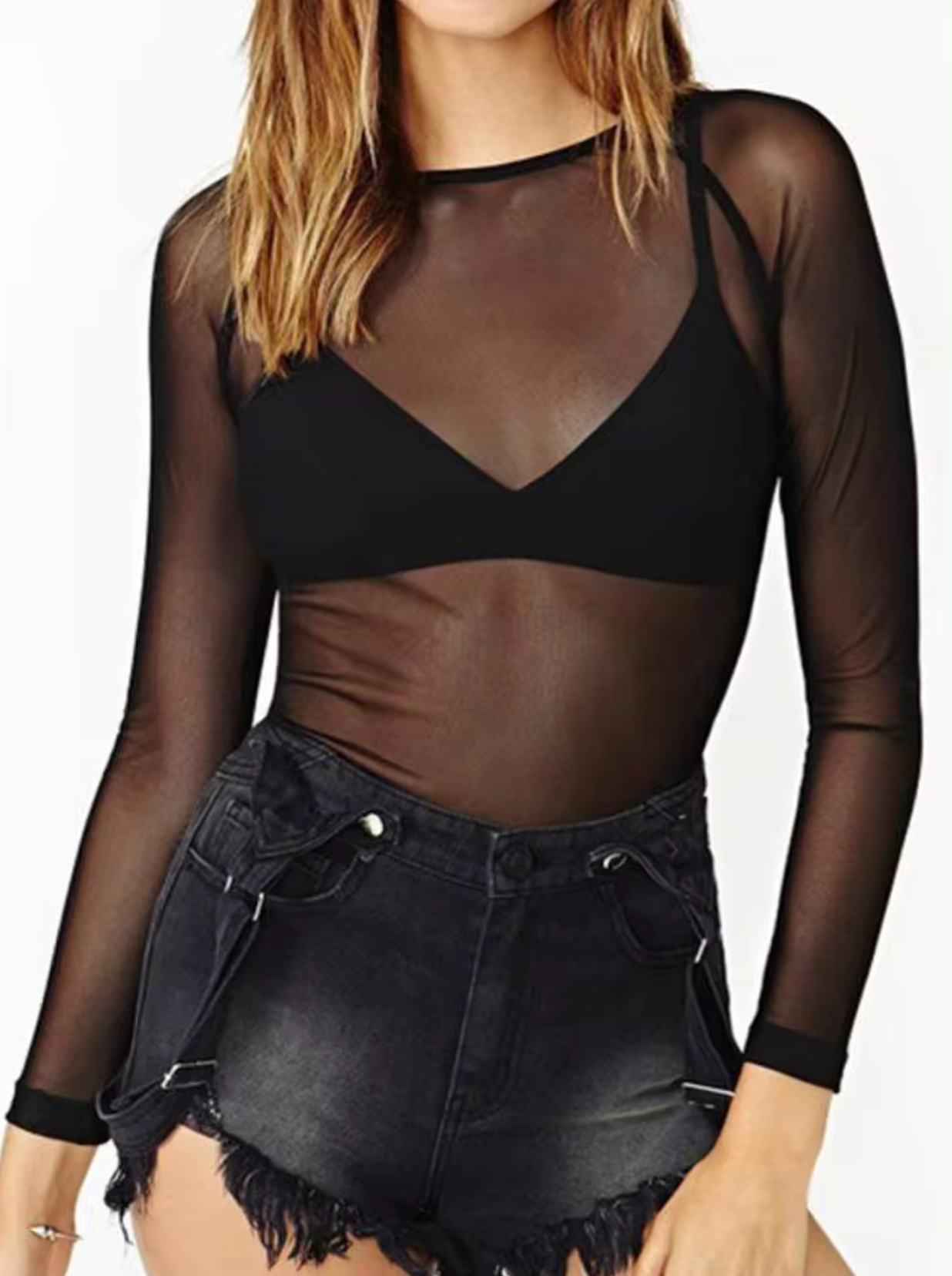 Katherine® | Long-Sleeved Sheer Shirt Made Of Mesh Fabric