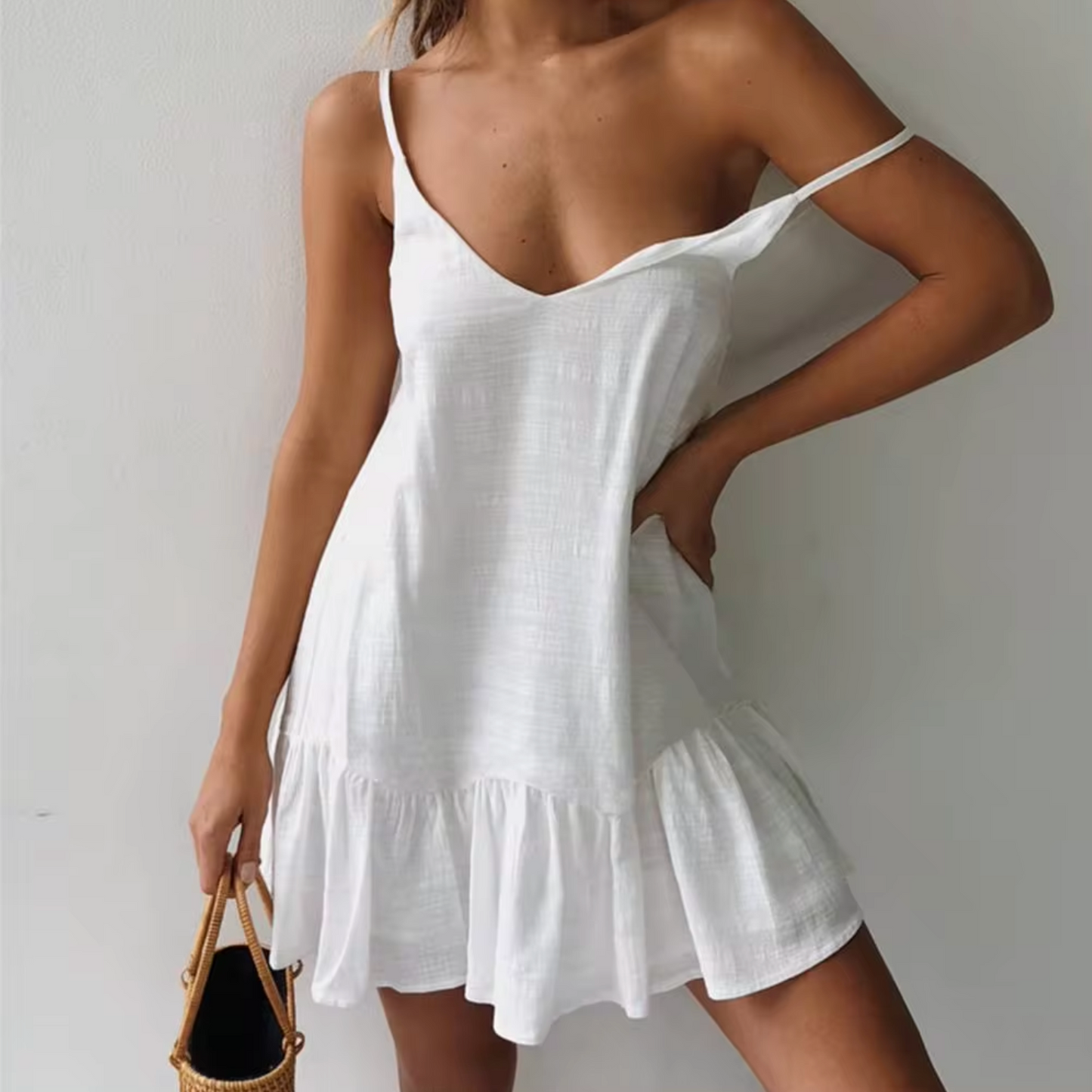Zelma® | Cotton Linen Mini Dress With Ruffles