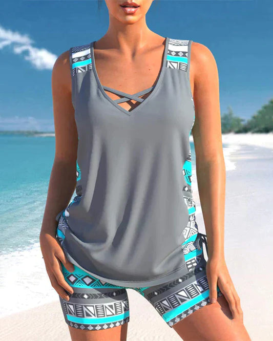 Lila® | Tankini With Tribal Print And Crossed Details