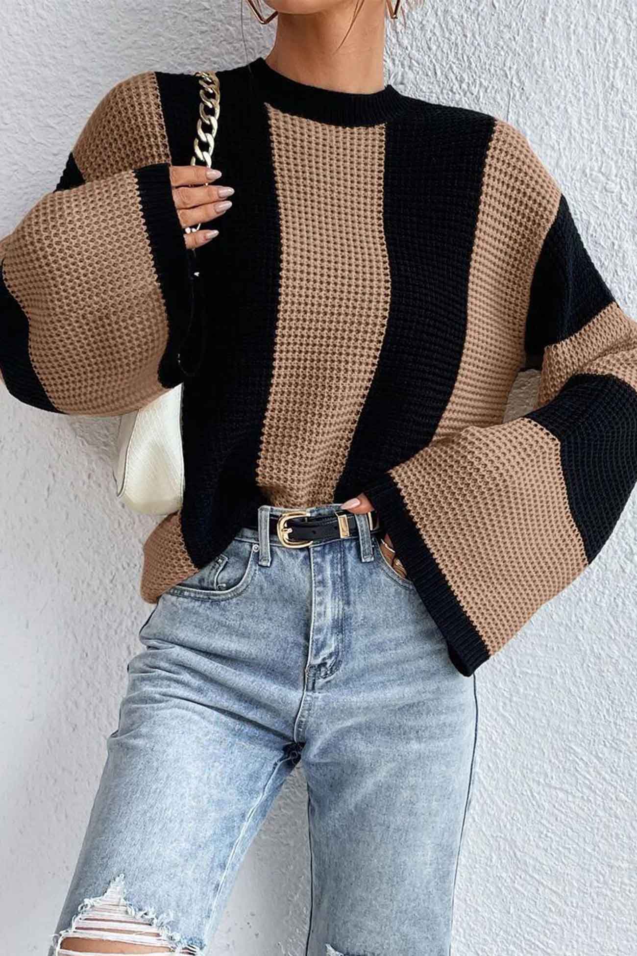 Cornelia | Colorblock striped long sleeve knit sweater