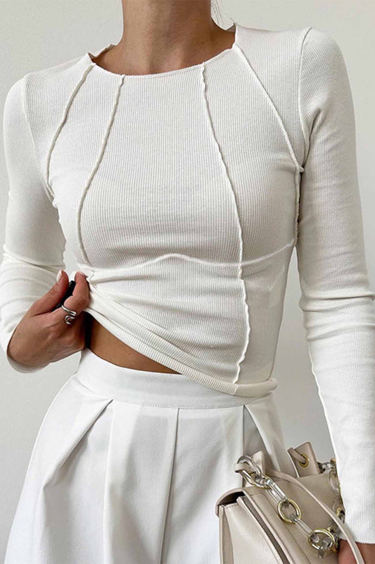 Lena | Solid color slim crew neck tops