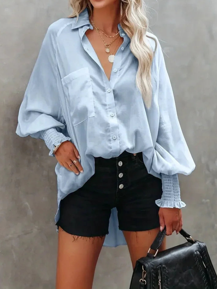Nives® | Elegant Long-Sleeved Button-Down Polo Blouse