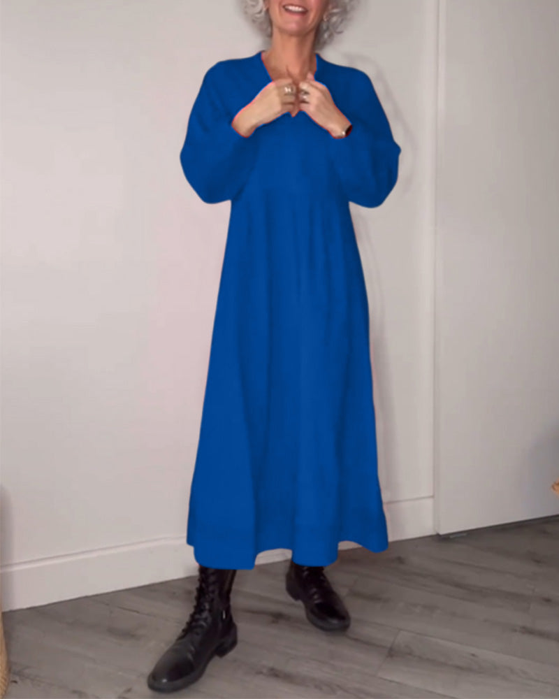 Xaviera | Elegant long dress with V-neck and pockets
